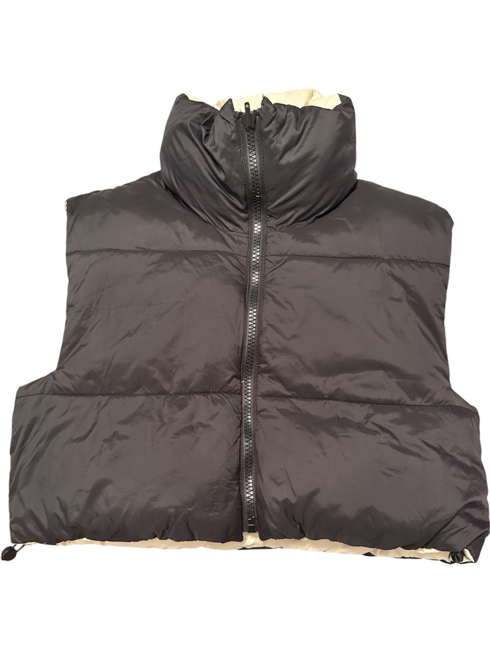 ZARA Women's Reversible Puffer Vest Black and Sand Size L-XL REF 3427/714/085 - Picture 2 of 6
